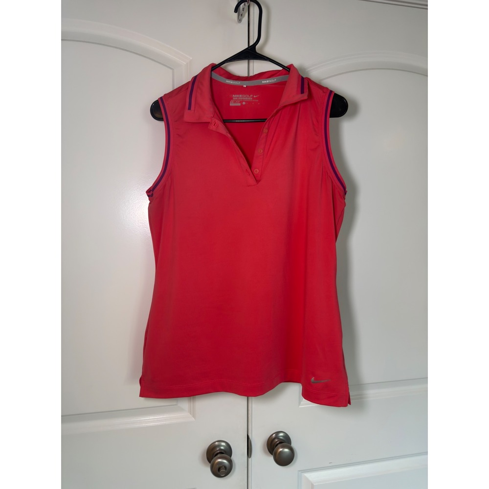 Nike Golf Tour Performance Dri-FIT Sleeveless Polo Shirt Coral Pink Womens Large